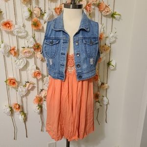 Apricot dress with Jean jacket